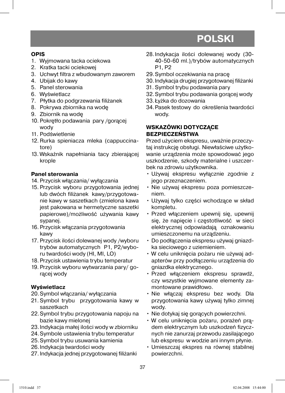 Polski | Vitek VT-1510 SR User Manual | Page 37 / 80