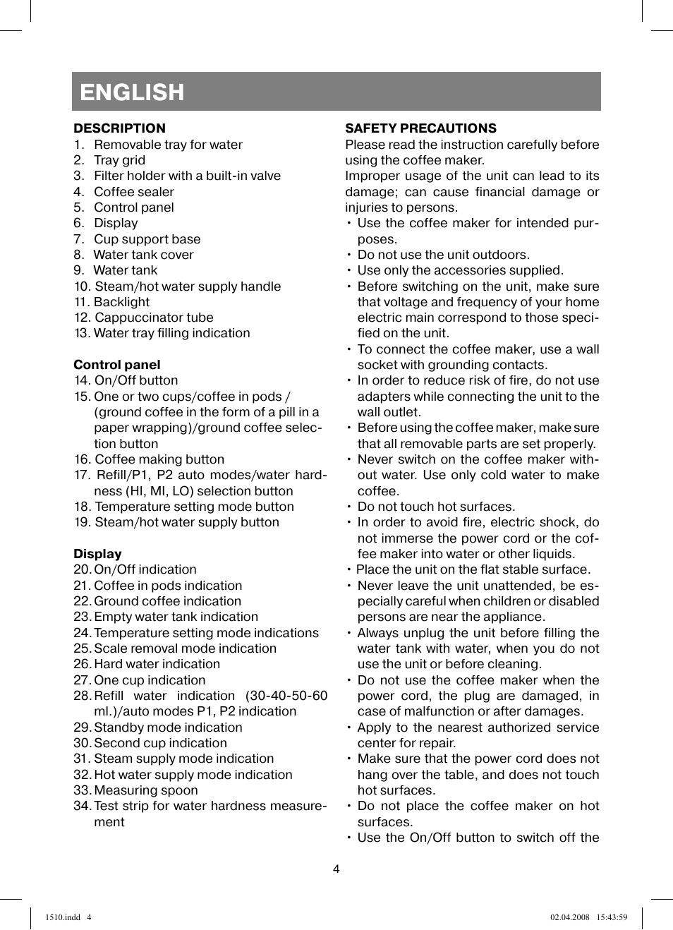 English | Vitek VT-1510 SR User Manual | Page 4 / 80