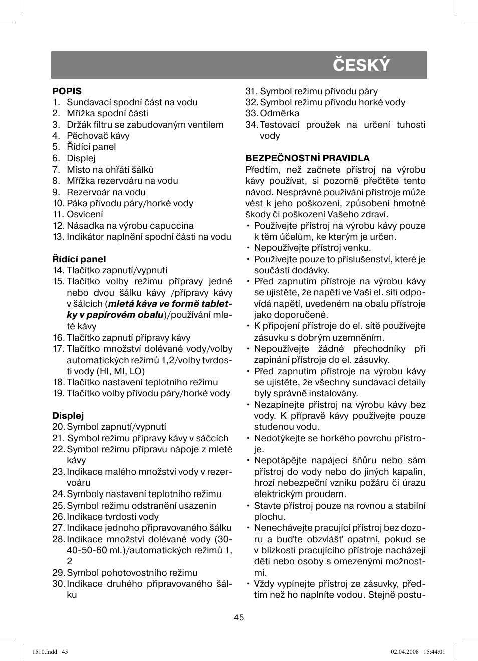 Český | Vitek VT-1510 SR User Manual | Page 45 / 80