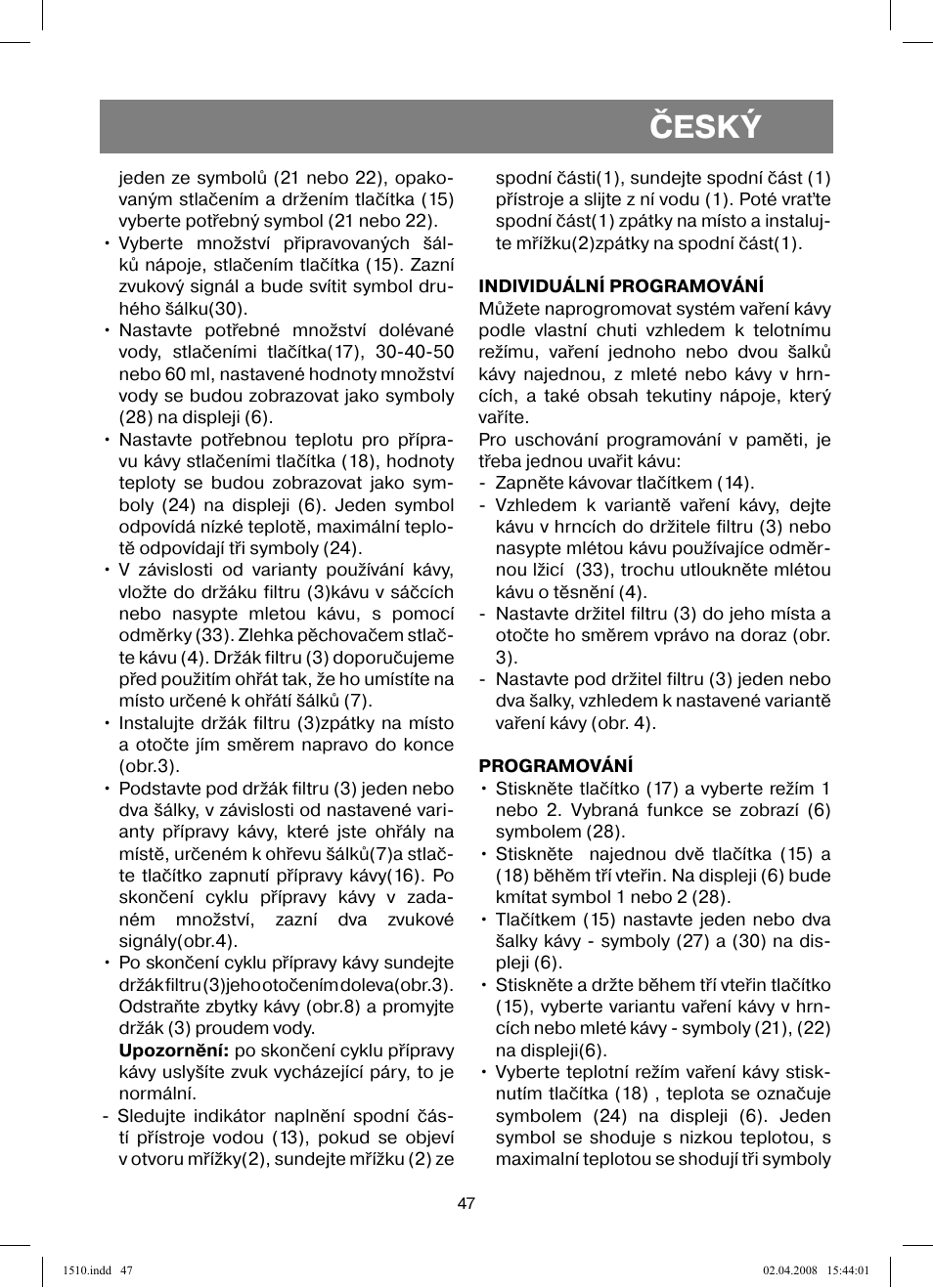 Český | Vitek VT-1510 SR User Manual | Page 47 / 80