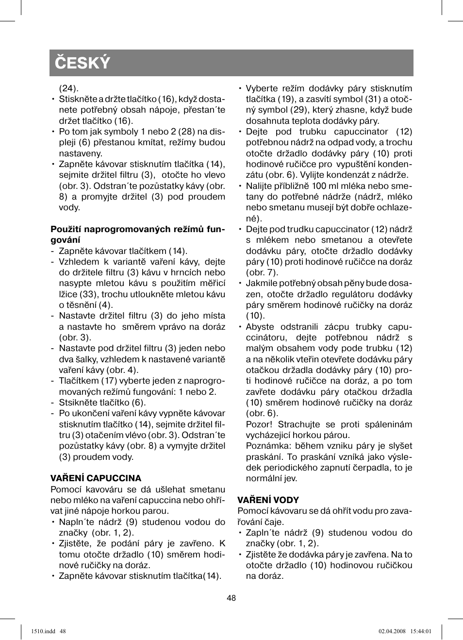 Český | Vitek VT-1510 SR User Manual | Page 48 / 80