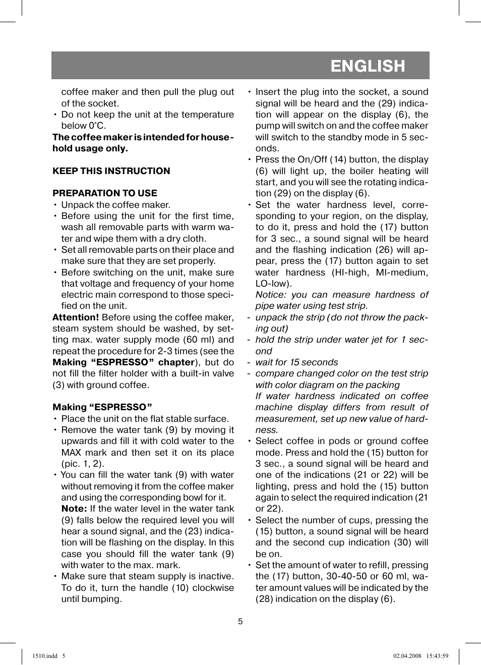 English | Vitek VT-1510 SR User Manual | Page 5 / 80