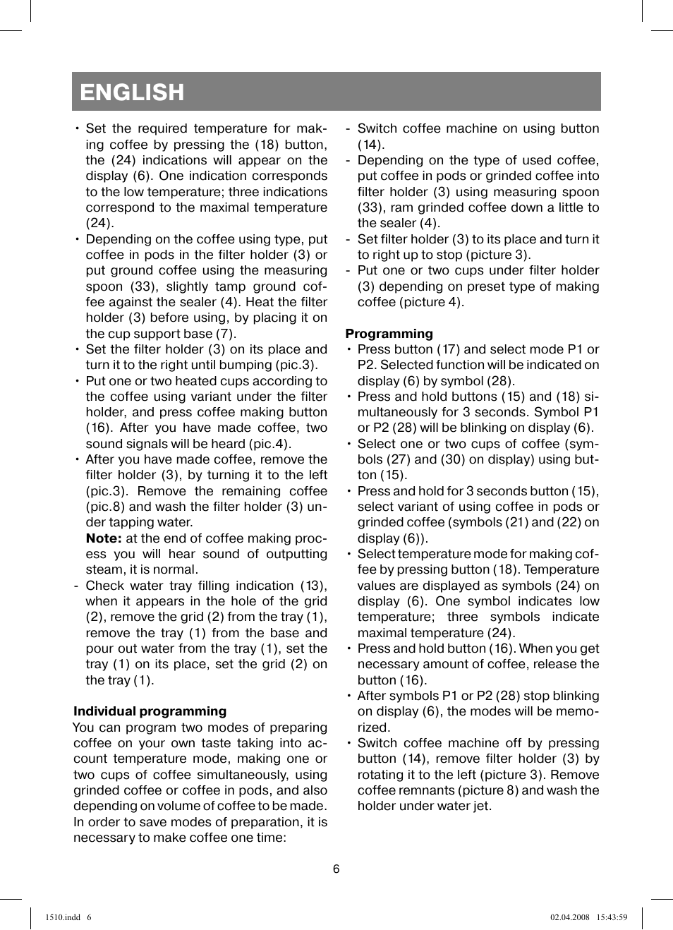 English | Vitek VT-1510 SR User Manual | Page 6 / 80