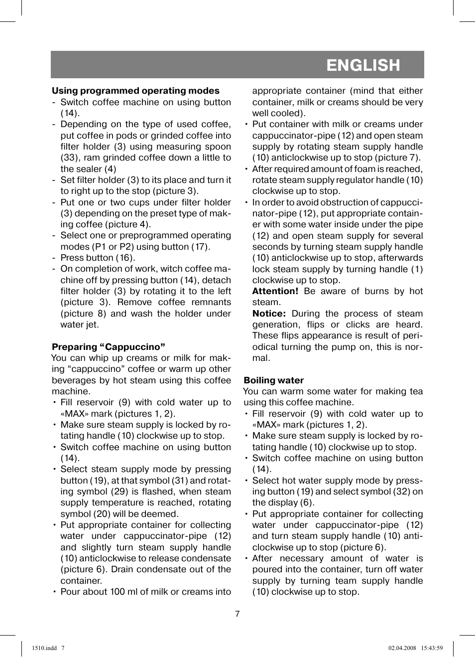 English | Vitek VT-1510 SR User Manual | Page 7 / 80