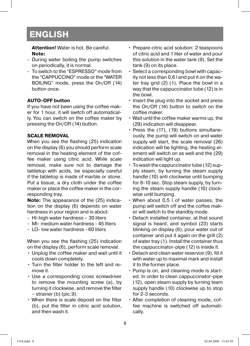 English | Vitek VT-1510 SR User Manual | Page 8 / 80