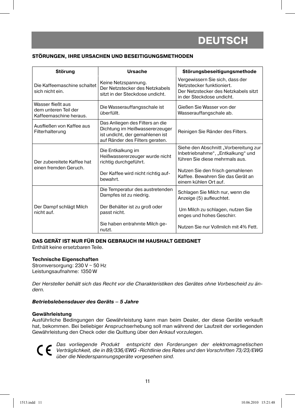 Deutsch | Vitek VT-1513 User Manual | Page 11 / 48