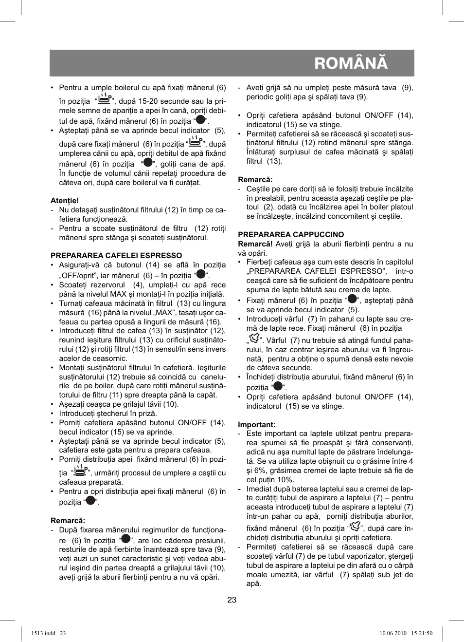 Română | Vitek VT-1513 User Manual | Page 23 / 48