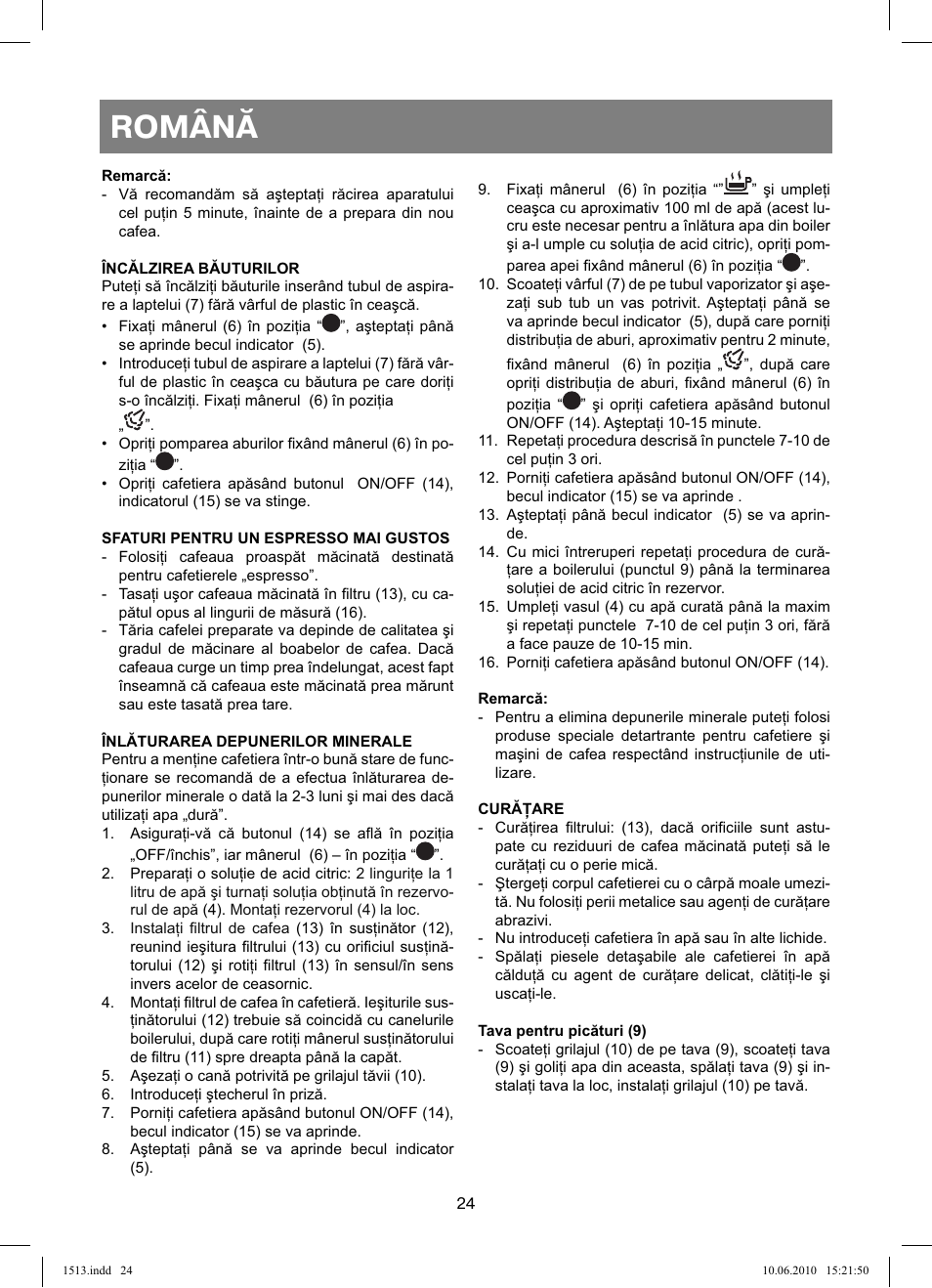 Română | Vitek VT-1513 User Manual | Page 24 / 48