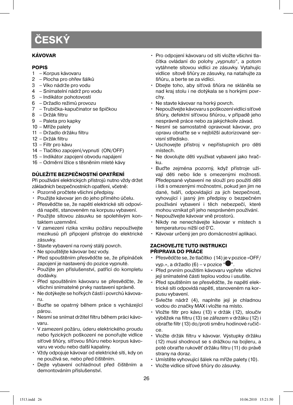 Český | Vitek VT-1513 User Manual | Page 26 / 48