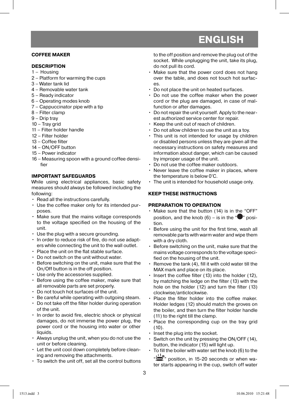 English | Vitek VT-1513 User Manual | Page 3 / 48