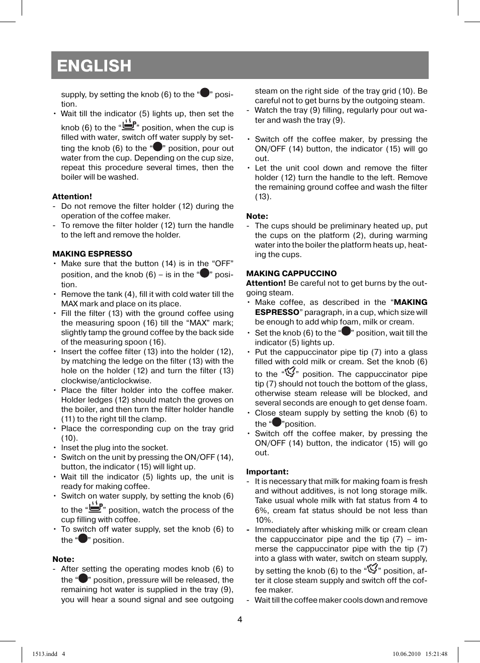English | Vitek VT-1513 User Manual | Page 4 / 48