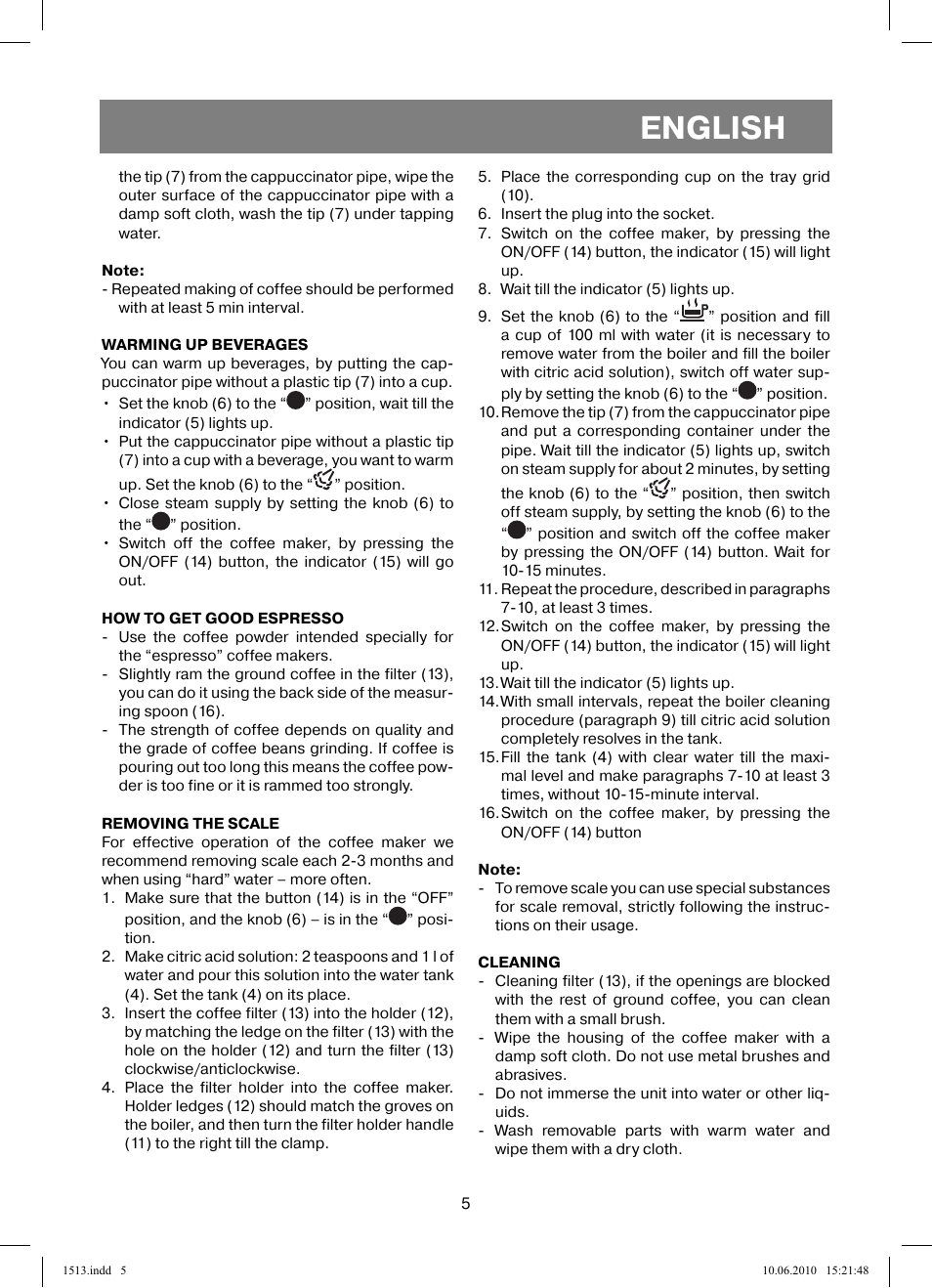 English | Vitek VT-1513 User Manual | Page 5 / 48