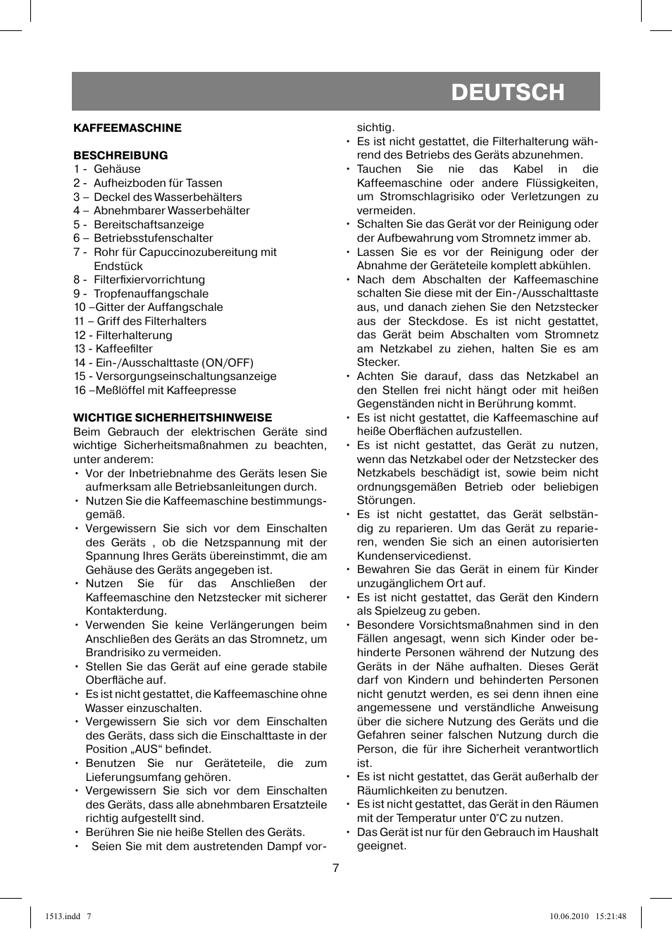 Deutsch | Vitek VT-1513 User Manual | Page 7 / 48