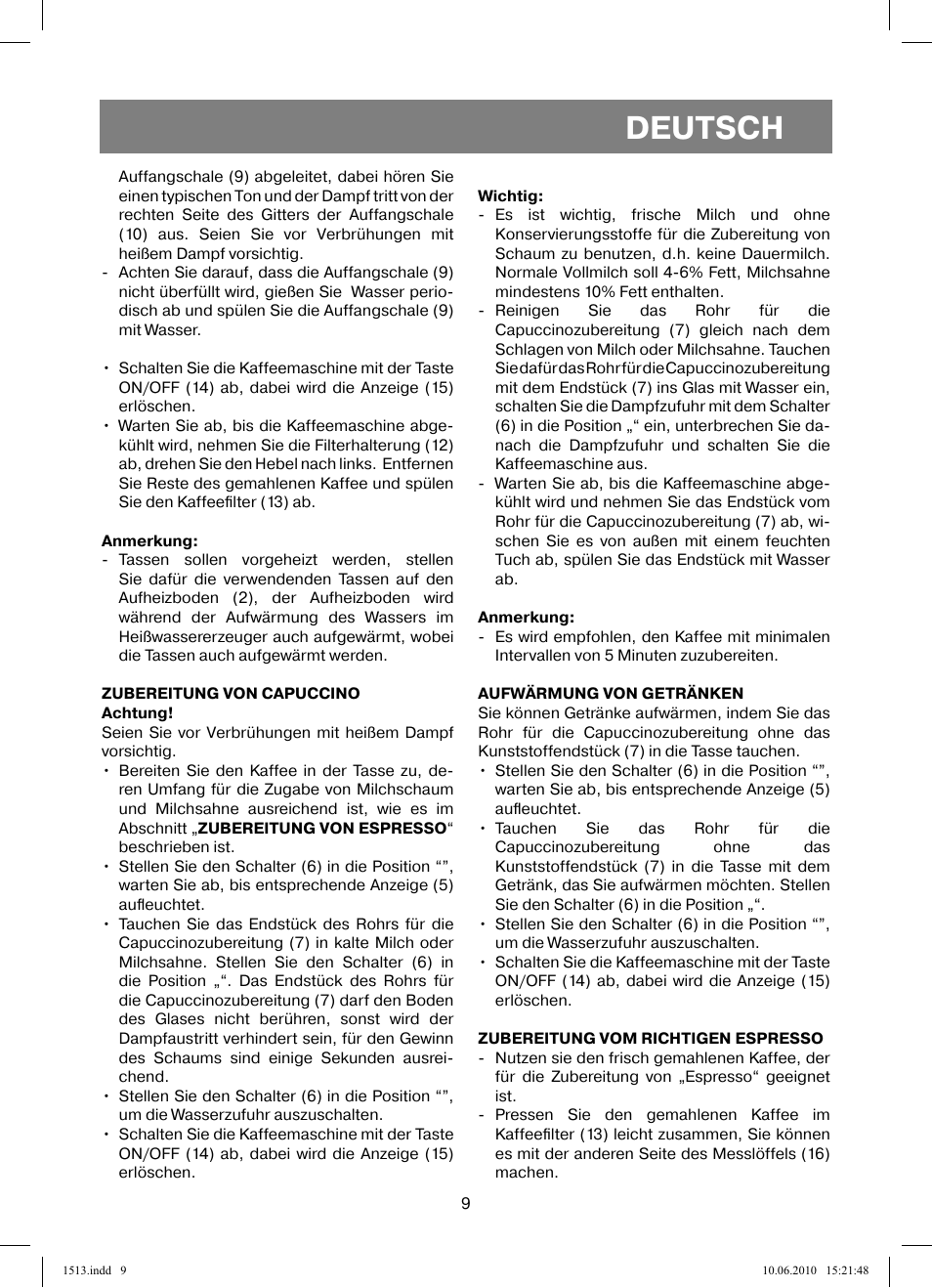 Deutsch | Vitek VT-1513 User Manual | Page 9 / 48