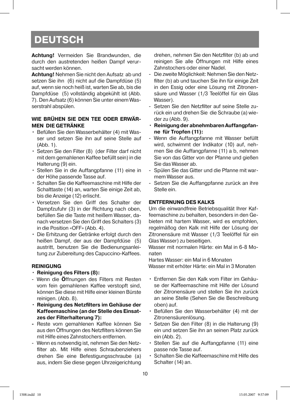 Deutsch | Vitek VT-1508 R User Manual | Page 10 / 52