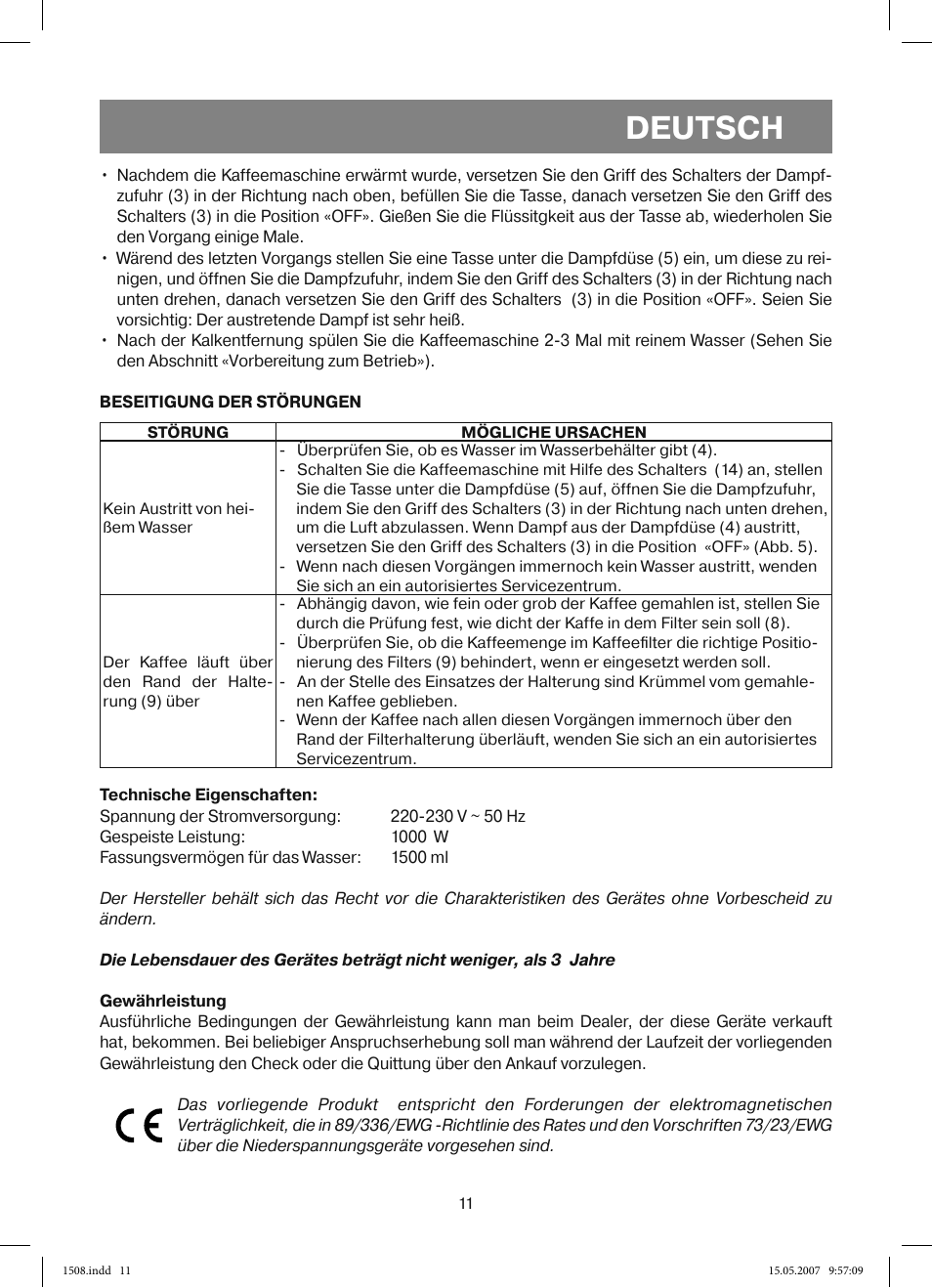 Deutsch | Vitek VT-1508 R User Manual | Page 11 / 52