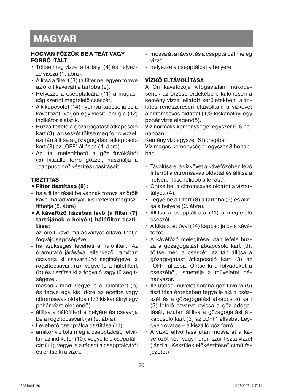 Magyar | Vitek VT-1508 R User Manual | Page 26 / 52