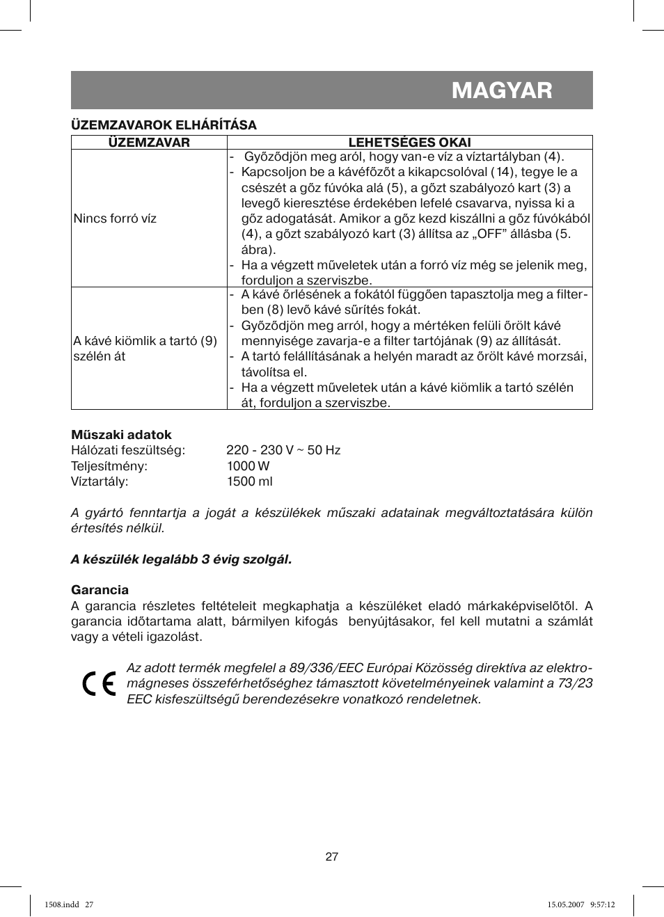 Magyar | Vitek VT-1508 R User Manual | Page 27 / 52