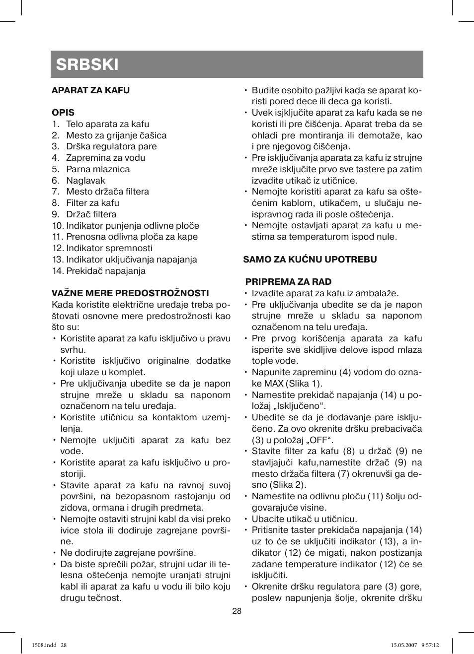 Srbski | Vitek VT-1508 R User Manual | Page 28 / 52