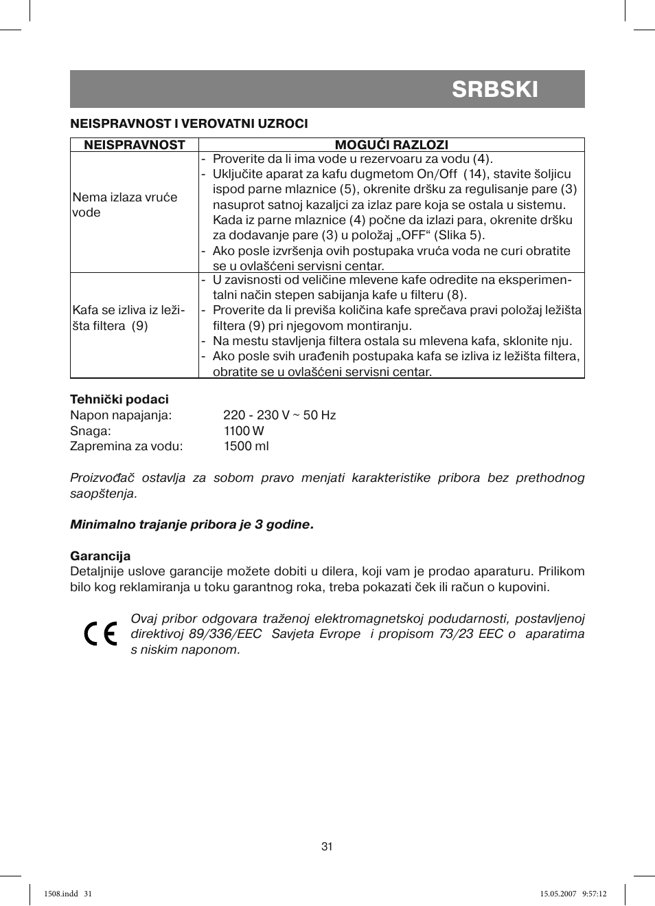 Srbski | Vitek VT-1508 R User Manual | Page 31 / 52
