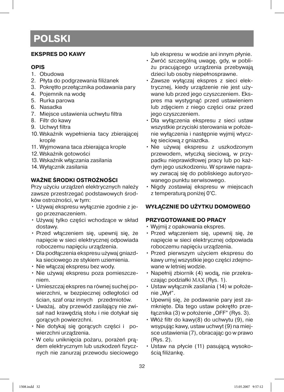Polski | Vitek VT-1508 R User Manual | Page 32 / 52