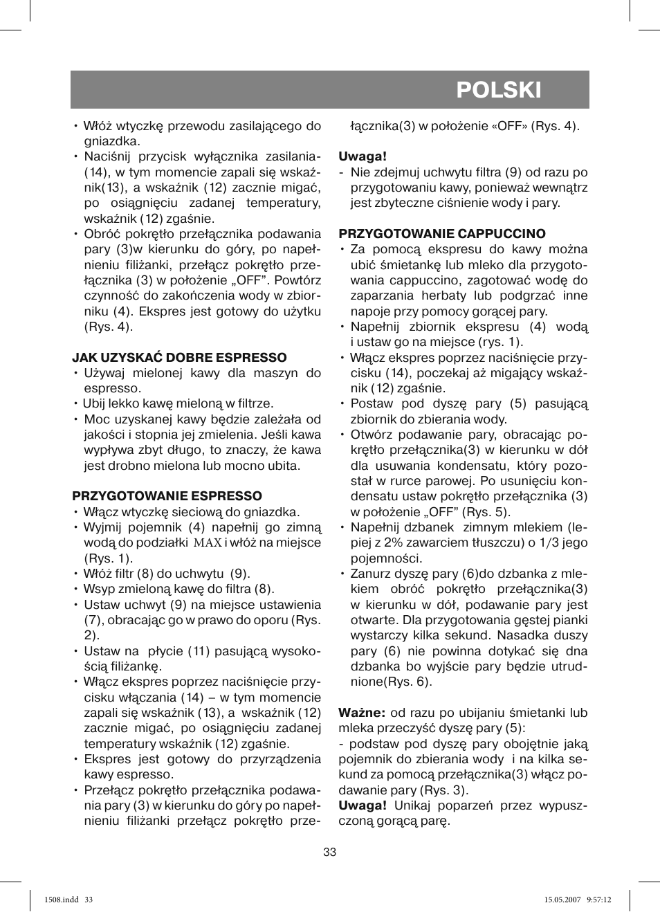 Polski | Vitek VT-1508 R User Manual | Page 33 / 52