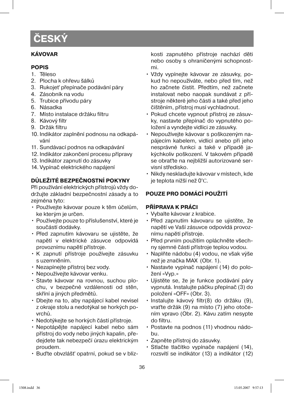 Český | Vitek VT-1508 R User Manual | Page 36 / 52