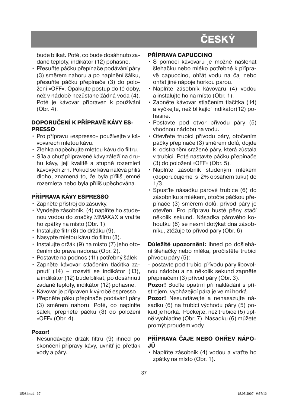 Český | Vitek VT-1508 R User Manual | Page 37 / 52