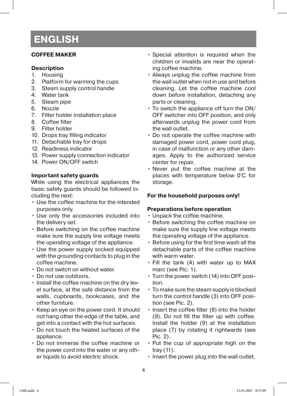 English | Vitek VT-1508 R User Manual | Page 4 / 52