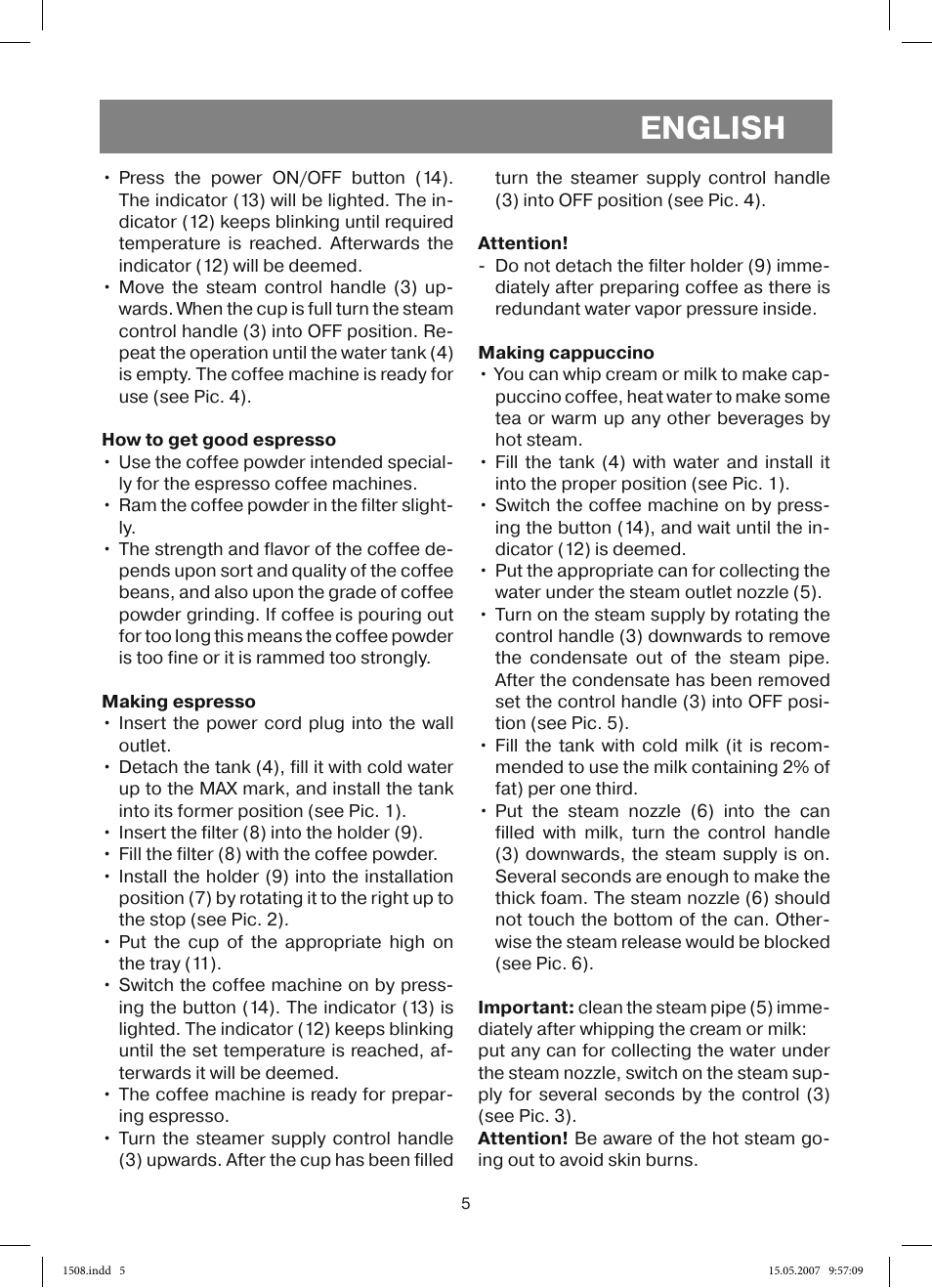 English | Vitek VT-1508 R User Manual | Page 5 / 52