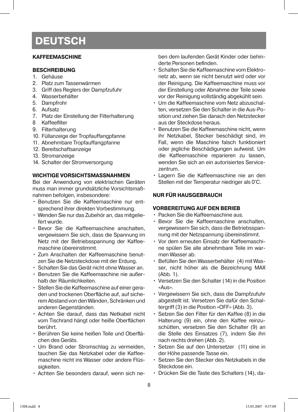 Deutsch | Vitek VT-1508 R User Manual | Page 8 / 52