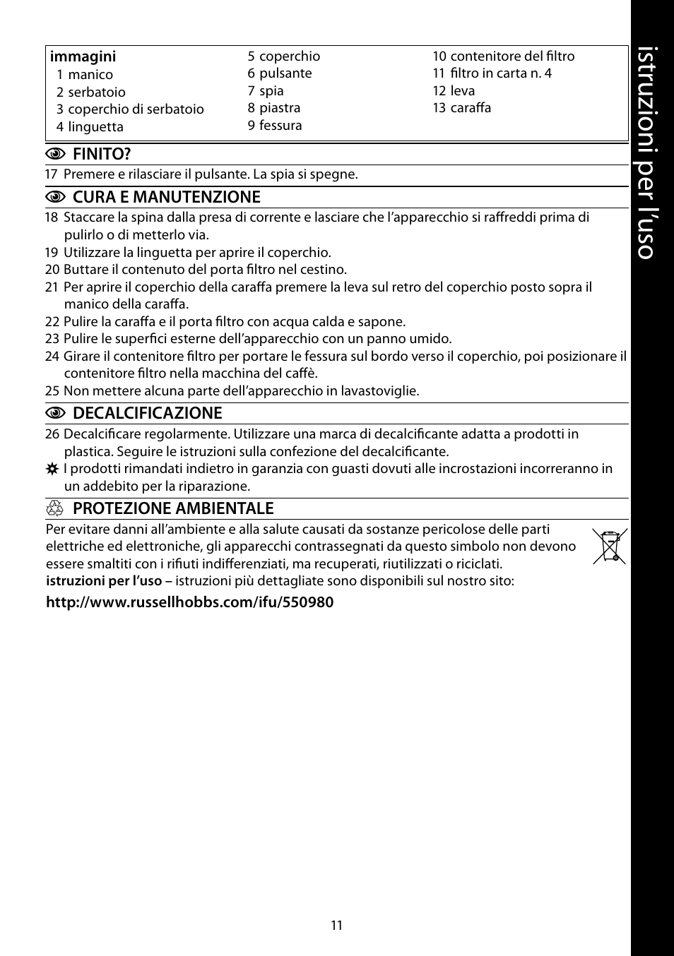 Ist ru zio ni p er l ’u so | RUSSELL HOBBS ALLURE User Manual | Page 11 / 48
