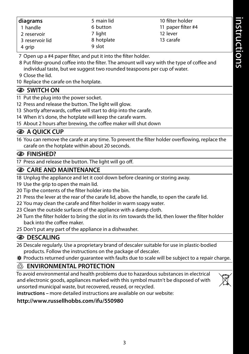 Ins tru cti ons | RUSSELL HOBBS ALLURE User Manual | Page 3 / 48