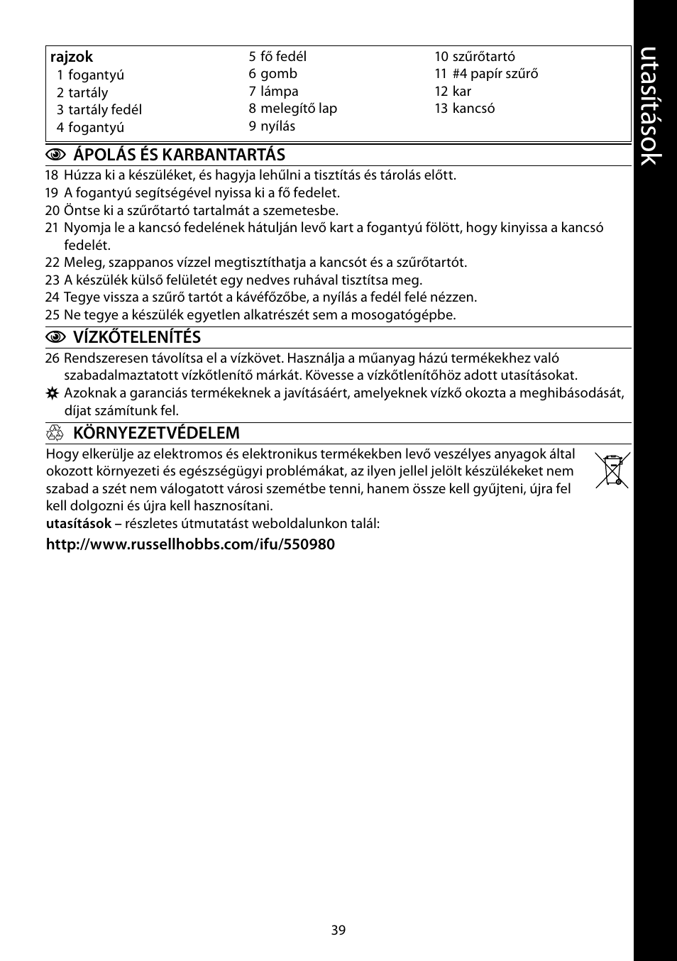 Ut as ítás ok | RUSSELL HOBBS ALLURE User Manual | Page 39 / 48