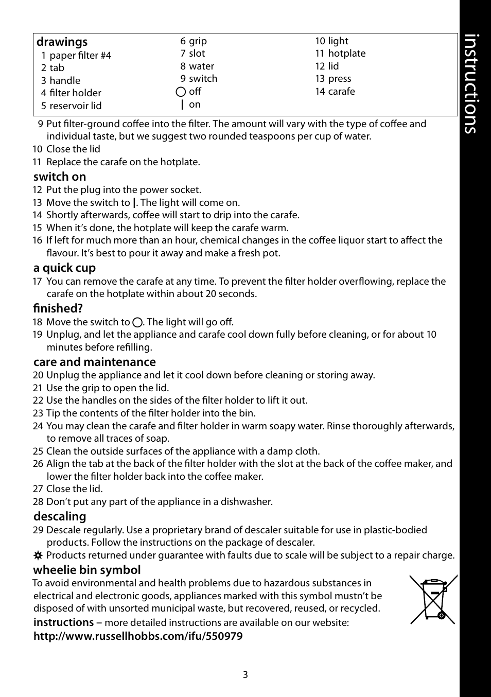 Ins tru cti ons | RUSSELL HOBBS JUNGLE GREEN User Manual | Page 3 / 48