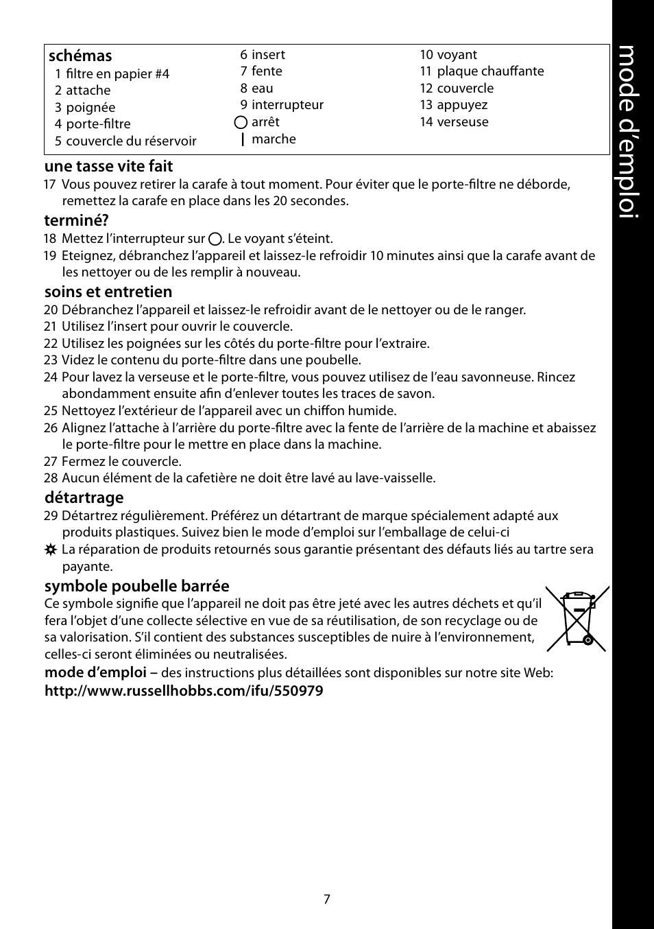 Mod e d ’e m plo i m od e d ’e m plo i | RUSSELL HOBBS JUNGLE GREEN User Manual | Page 7 / 48