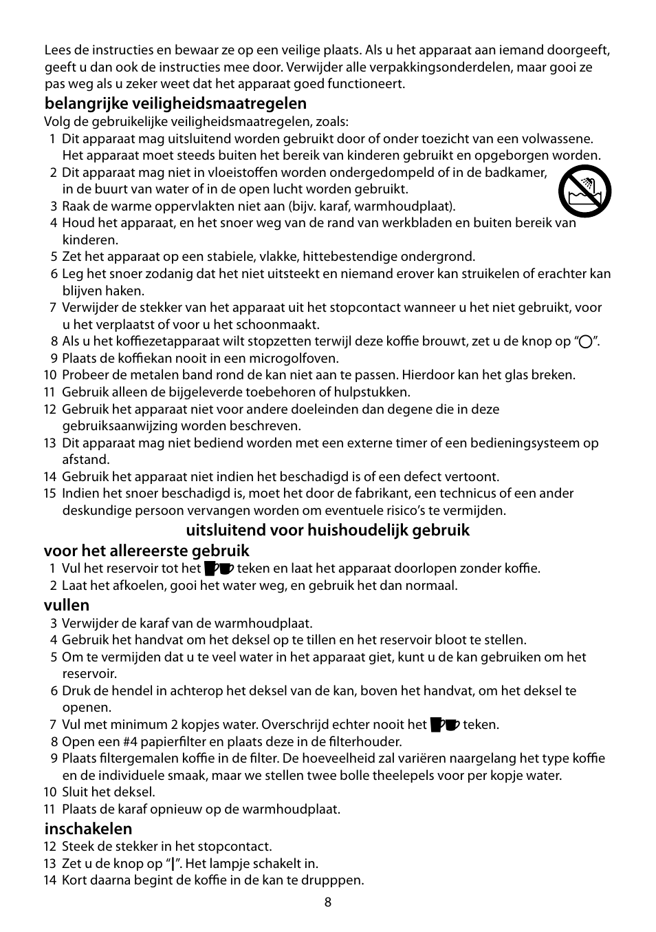 Belangrijke veiligheidsmaatregelen, Vullen, Inschakelen | RUSSELL HOBBS JUNGLE GREEN User Manual | Page 8 / 48