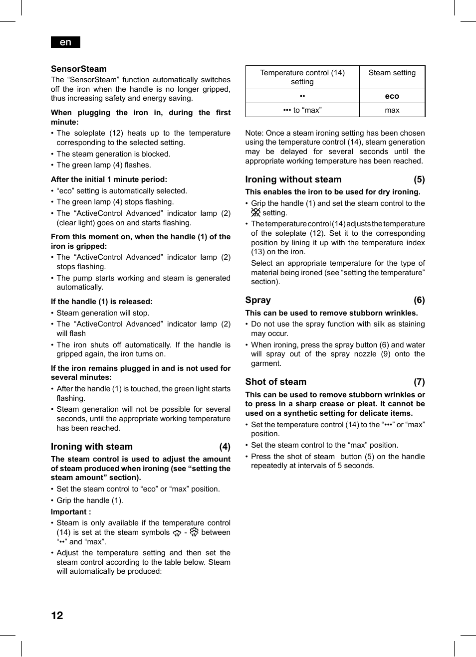 Bosch TDS1229 Centro de planchado compacto SensorSteam Ultimate EAN 4242002684598 User Manual | Page 12 / 116