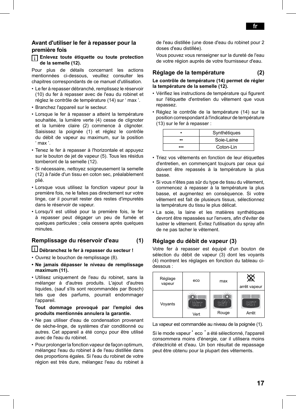 Bosch TDS1229 Centro de planchado compacto SensorSteam Ultimate EAN 4242002684598 User Manual | Page 17 / 116