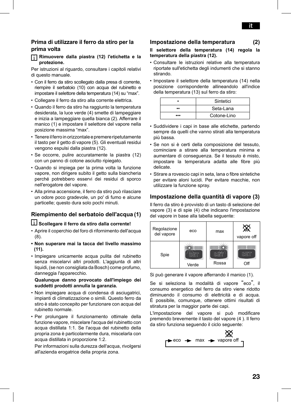 Bosch TDS1229 Centro de planchado compacto SensorSteam Ultimate EAN 4242002684598 User Manual | Page 23 / 116