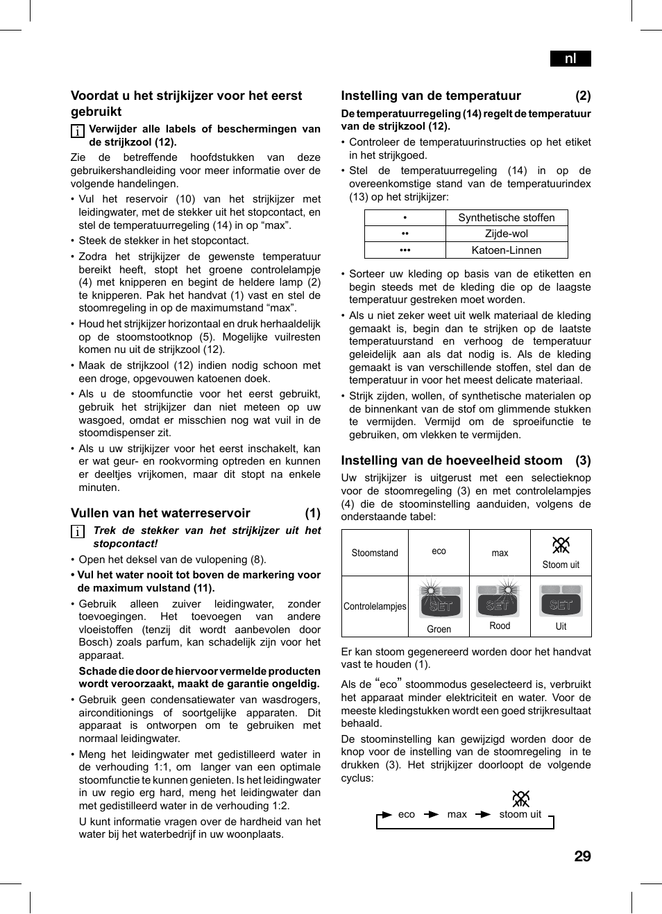 Bosch TDS1229 Centro de planchado compacto SensorSteam Ultimate EAN 4242002684598 User Manual | Page 29 / 116