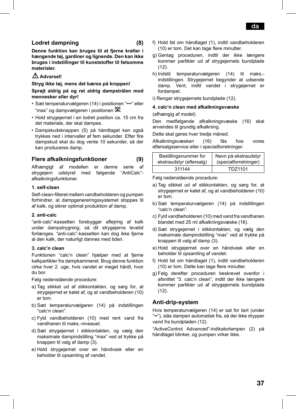 Bosch TDS1229 Centro de planchado compacto SensorSteam Ultimate EAN 4242002684598 User Manual | Page 37 / 116