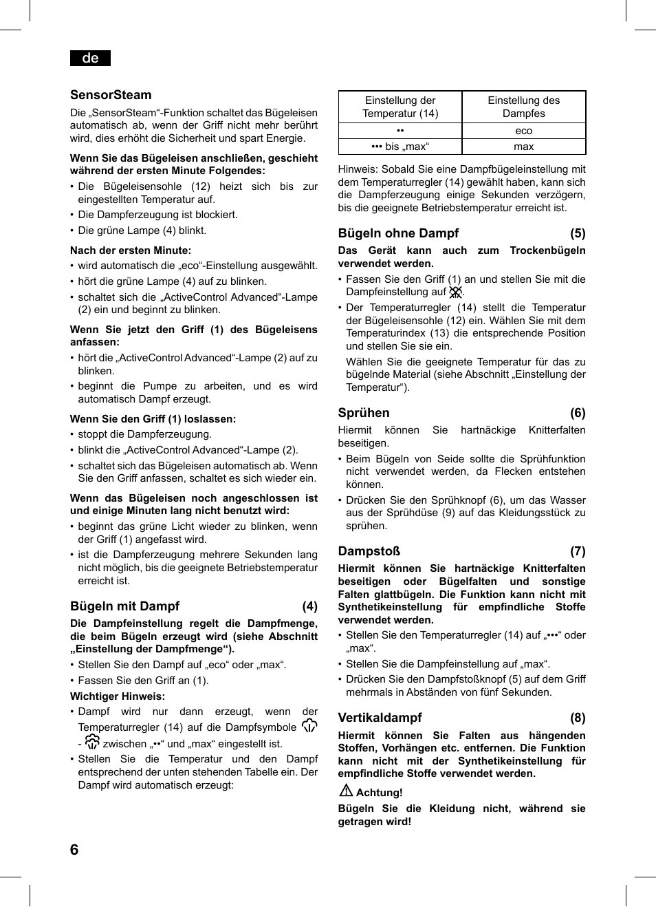 Bosch TDS1229 Centro de planchado compacto SensorSteam Ultimate EAN 4242002684598 User Manual | Page 6 / 116