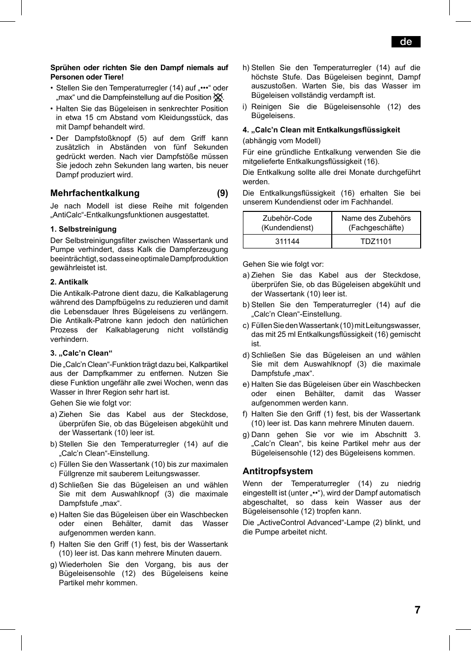 Bosch TDS1229 Centro de planchado compacto SensorSteam Ultimate EAN 4242002684598 User Manual | Page 7 / 116