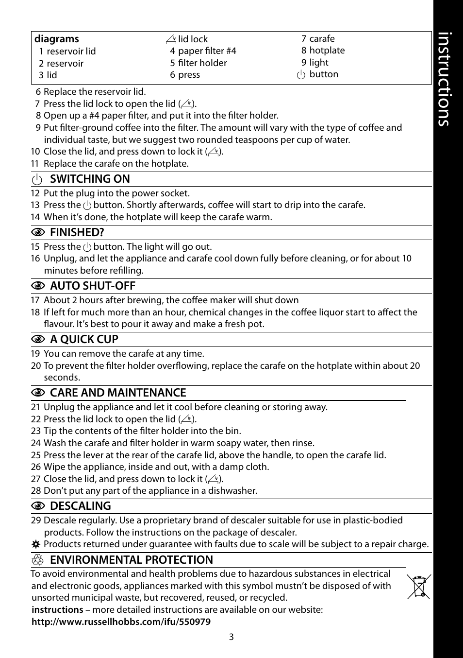 Ins tru cti ons | RUSSELL HOBBS STEEL TOUCH User Manual | Page 3 / 48