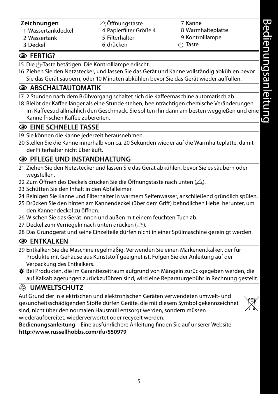 Be di en un gs anl eit un g | RUSSELL HOBBS STEEL TOUCH User Manual | Page 5 / 48