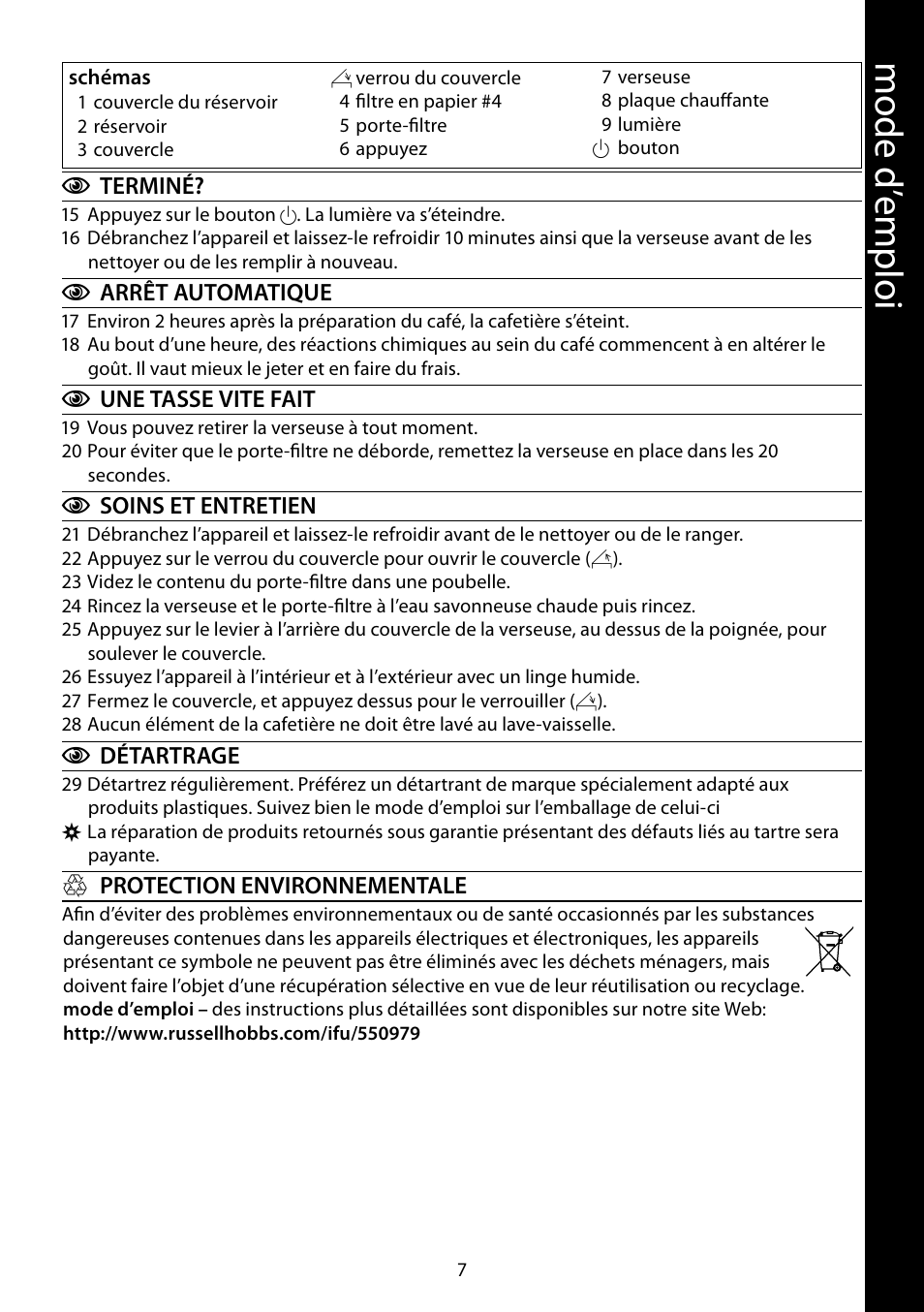 Mod e d ’e m plo i | RUSSELL HOBBS STEEL TOUCH User Manual | Page 7 / 48