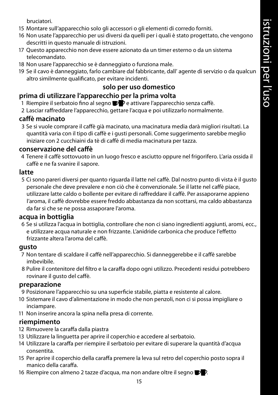 Ist ru zio ni p er l ’u so | RUSSELL HOBBS PURPLE PASSION User Manual | Page 15 / 88