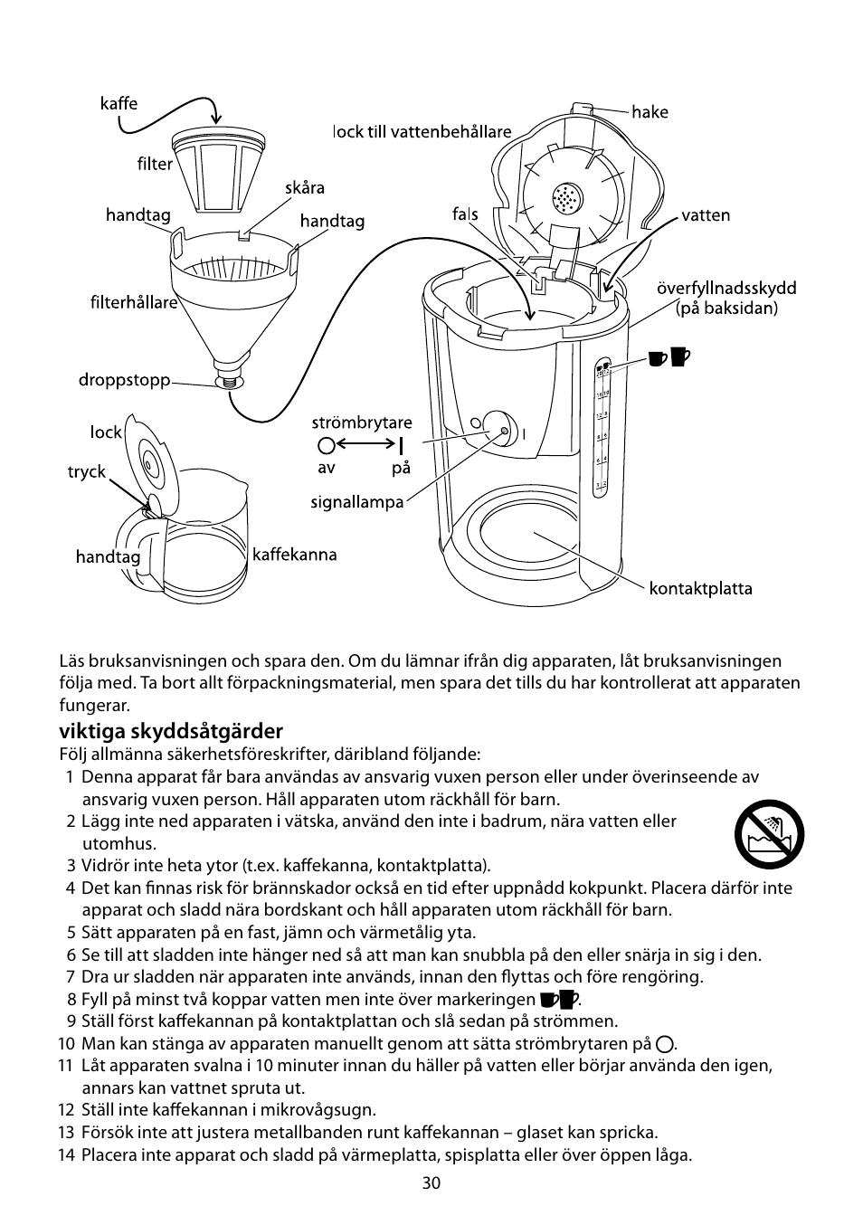 Viktiga skyddsåtgärder | RUSSELL HOBBS PURPLE PASSION User Manual | Page 30 / 88
