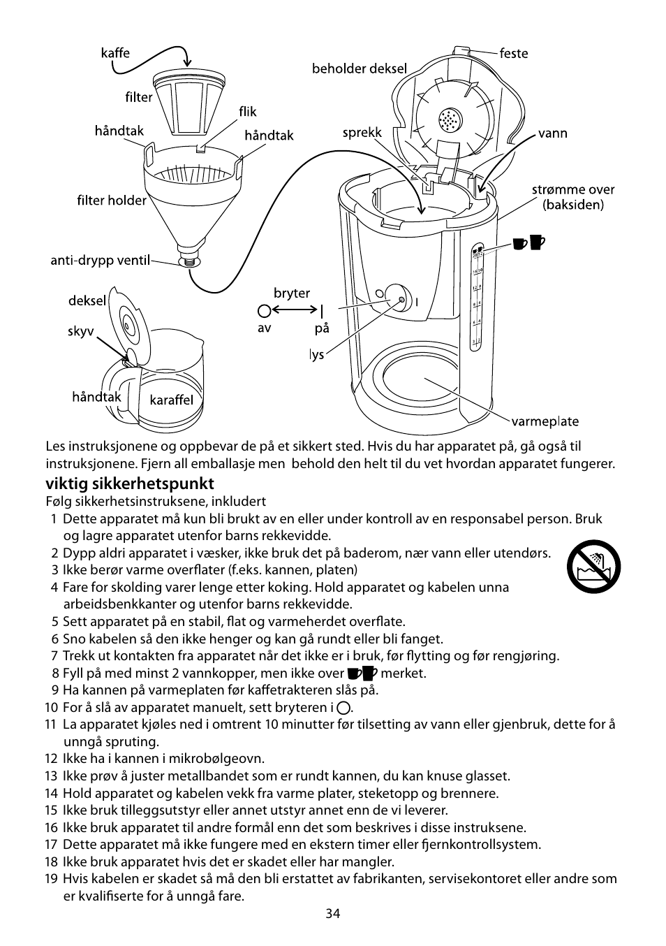 Viktig sikkerhetspunkt | RUSSELL HOBBS PURPLE PASSION User Manual | Page 34 / 88